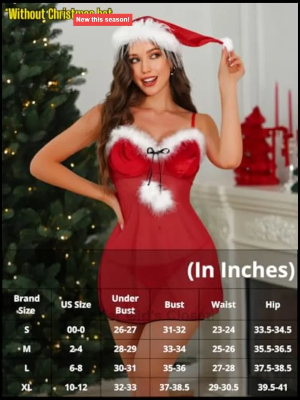 Sheer Mesh Babydoll Lingerie Set Feather Trim V-Neck Christmas Boudoir